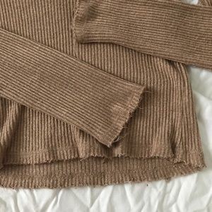 tan long sleeve cropped shirt
