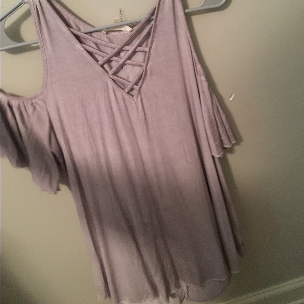 Jujus light purple off the shoulder shirt