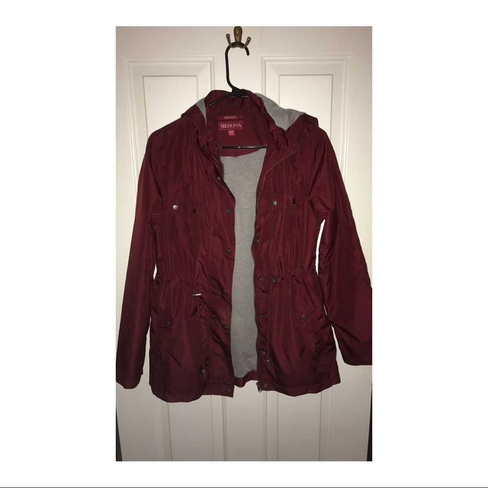 Maroon rain jacket
