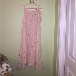 Pink kids dress with gold polka dots