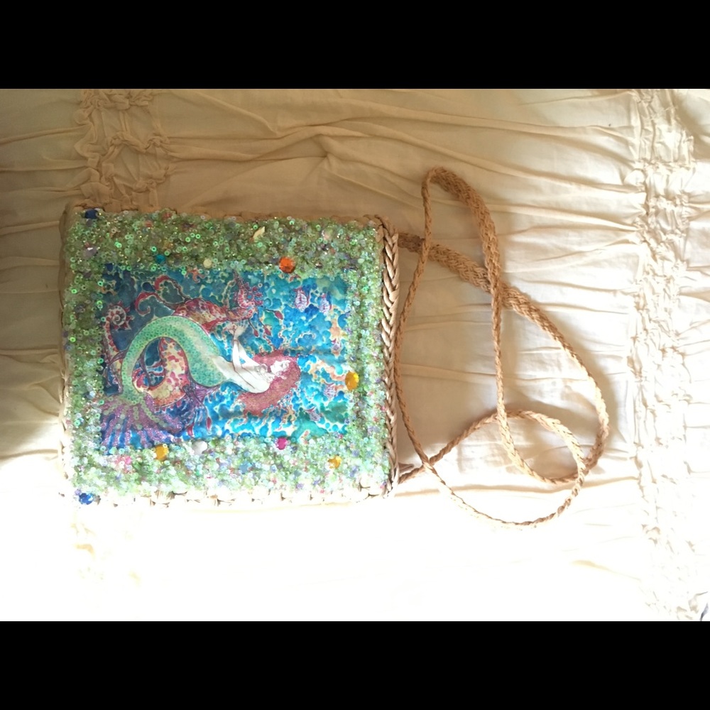 Vintage straw mermaid bag