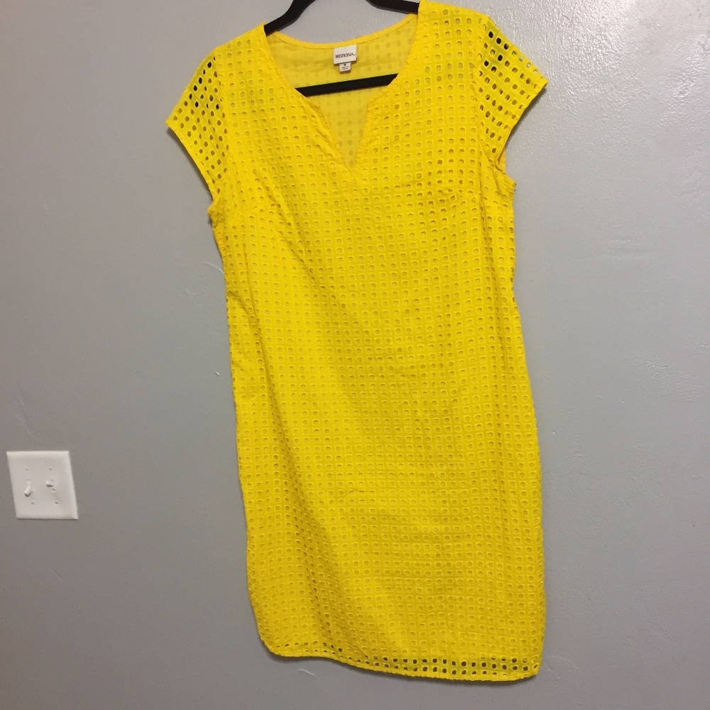 Bright Yellow Eyelet Shift Dress