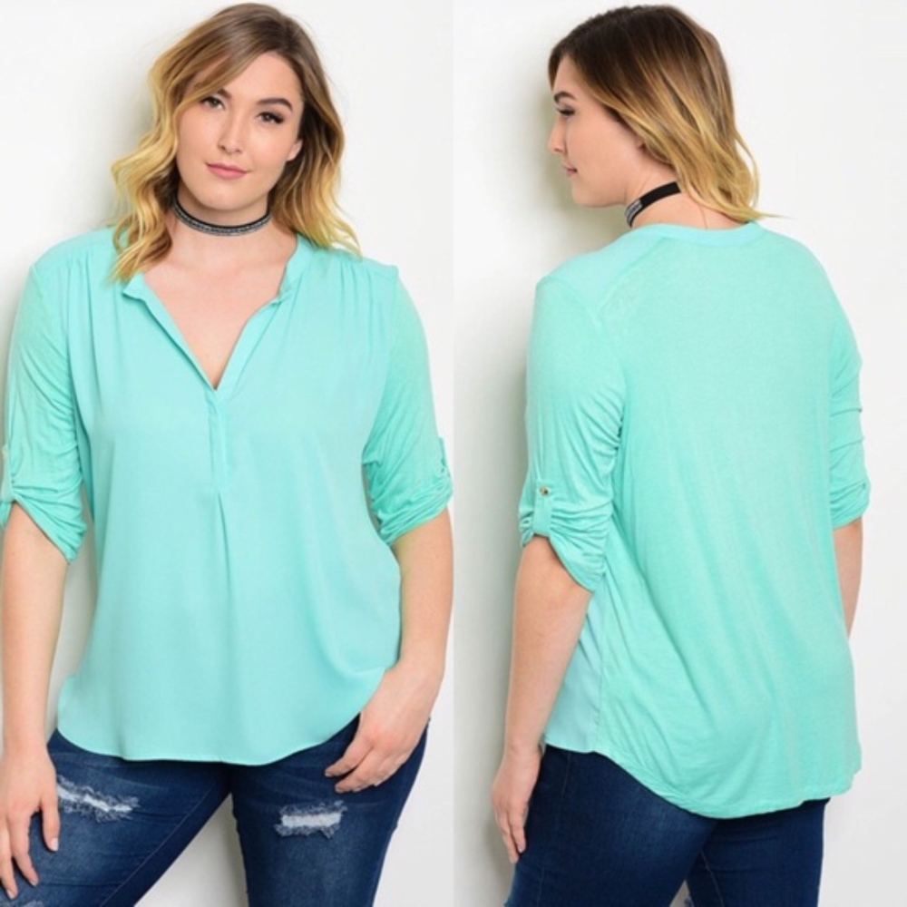 Plus Size Mint V Neck