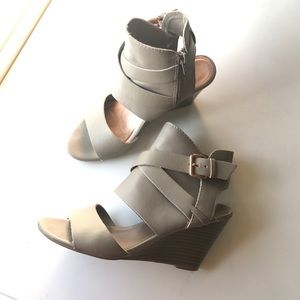 Tan Buckle Wedges by Crown Vintage