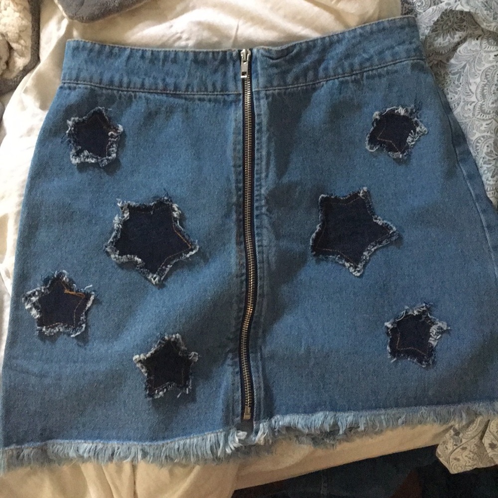 Star Patched Denim Skirt