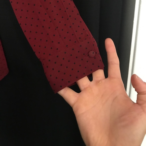 Burgundy w/polka dots sheer long sleeve top - Picture 2 of 4