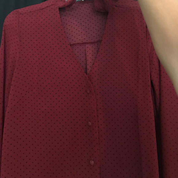Burgundy w/polka dots sheer long sleeve top - Picture 3 of 4