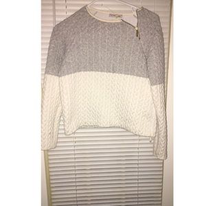 White & grey long sleeve shirt