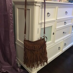 Boho fringe suede bag