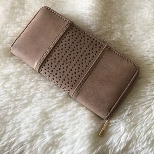 faux leather zipper wallet with perforated design