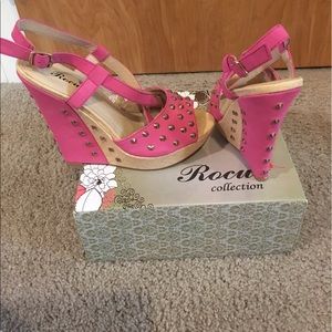 Hot Pink Studded Wedge Sandal