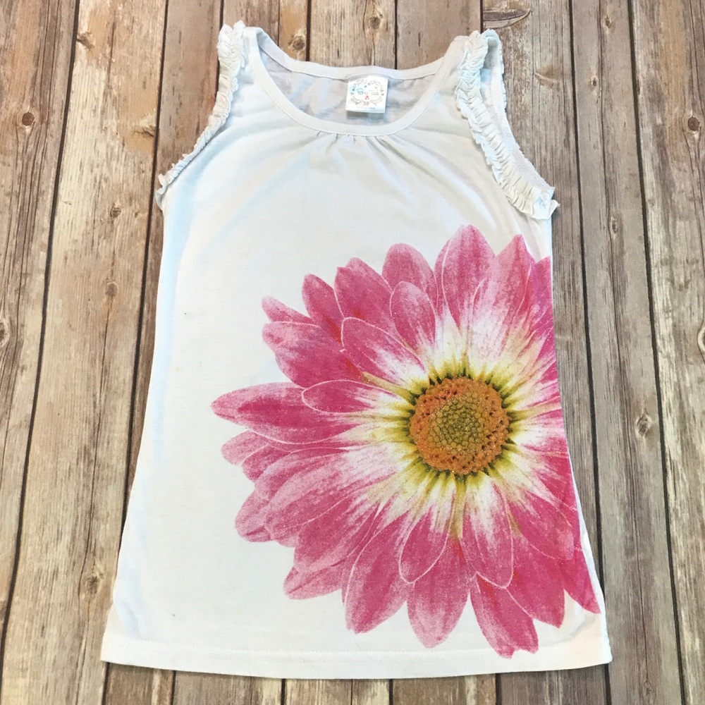 *Free when Bundled* White Tank, Pink Flower, Sz 7