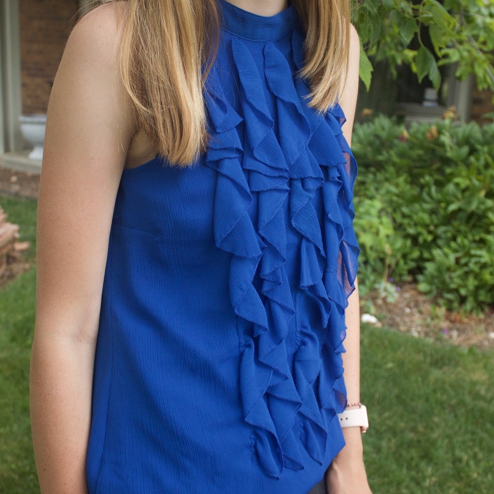 Merona Cobalt Blue Ruffled Front Blouse