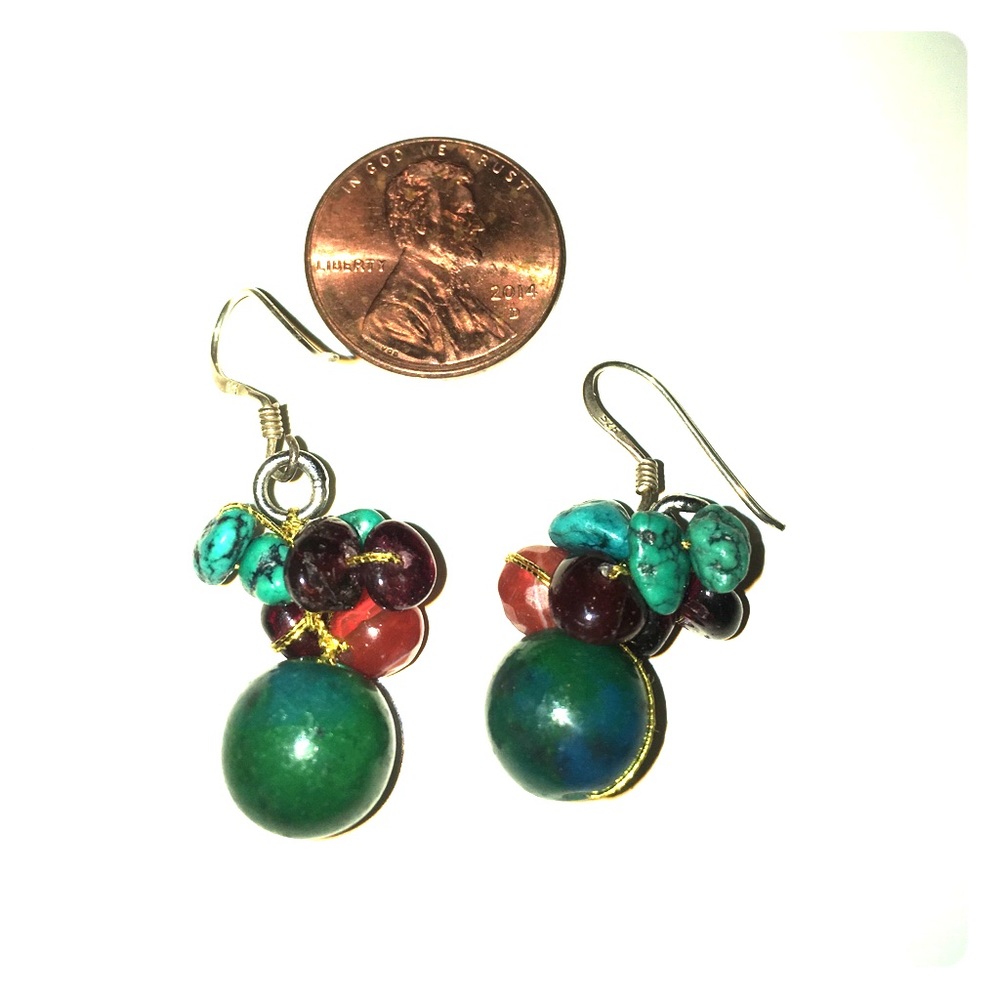 Green hand made dangle earrings