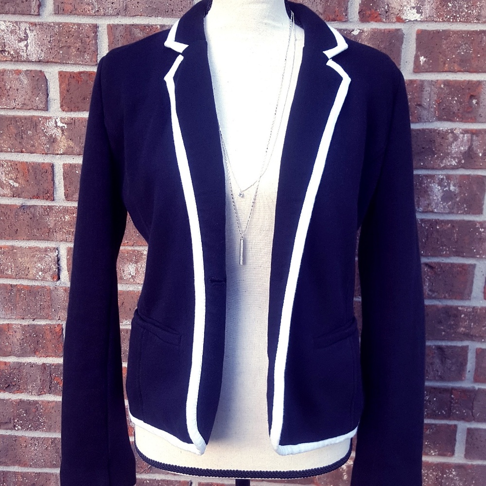 Old Navy Black Blazer White Trim Cotton Blend