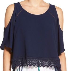ASTR Crochet Trim Cold Shoulder Top