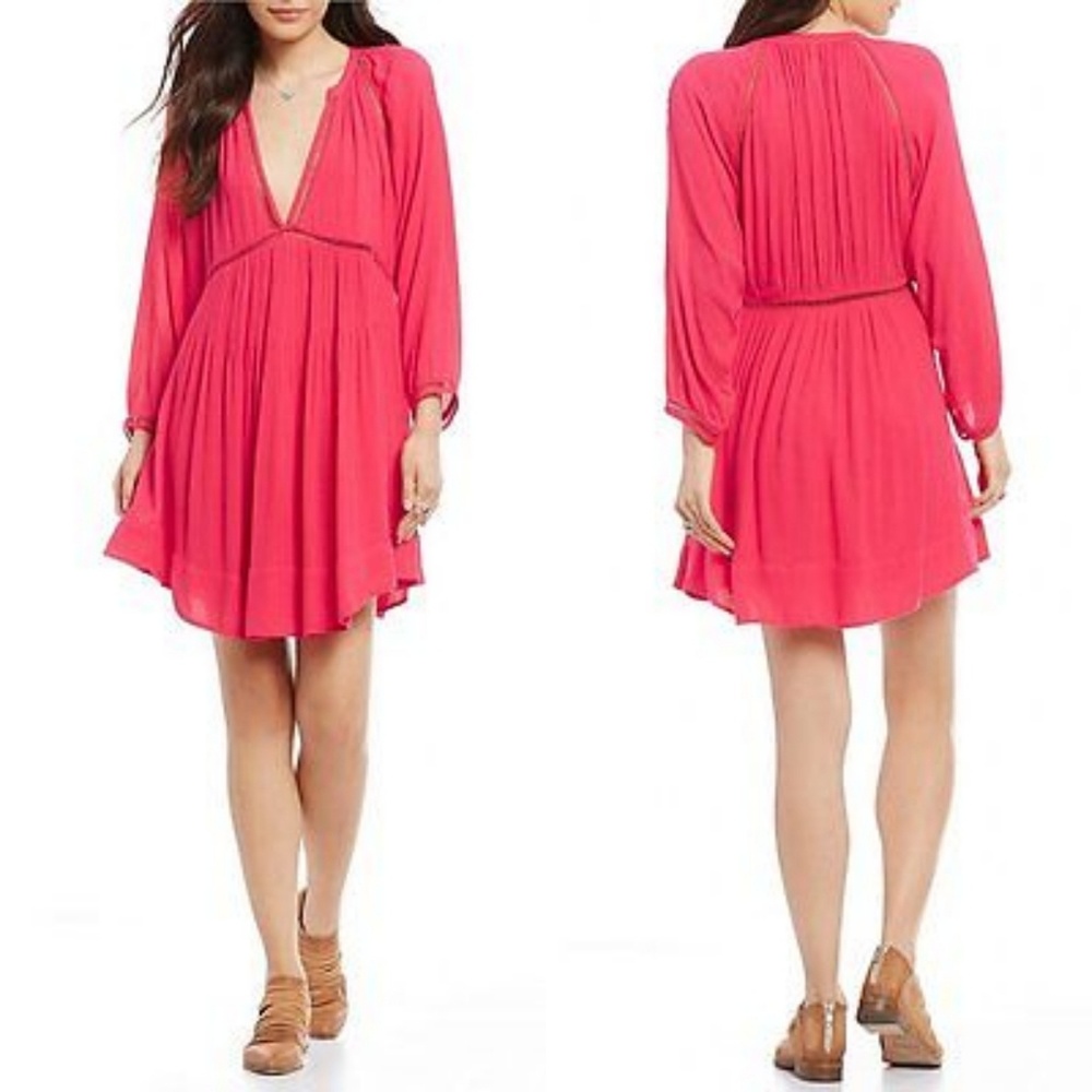 NWT Free People "Go Lightly" Hot Pink Dress