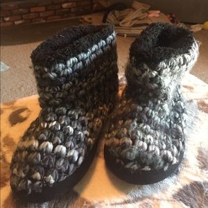 Black & Grey Knit Slipper Boots