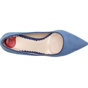 Denim pointy toe pumps