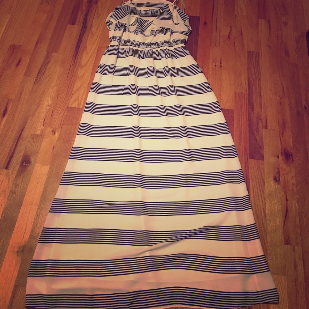 Navy and white stripe maxi dress