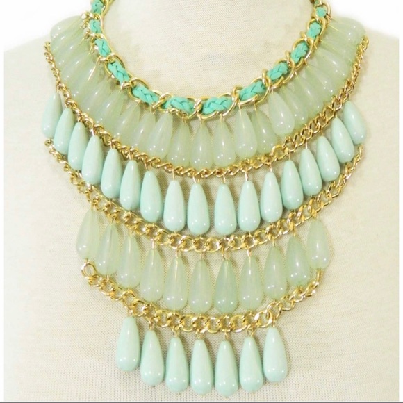 Jewelry - Brand New Large Acrylic Multi Layer Bead Mint Bib