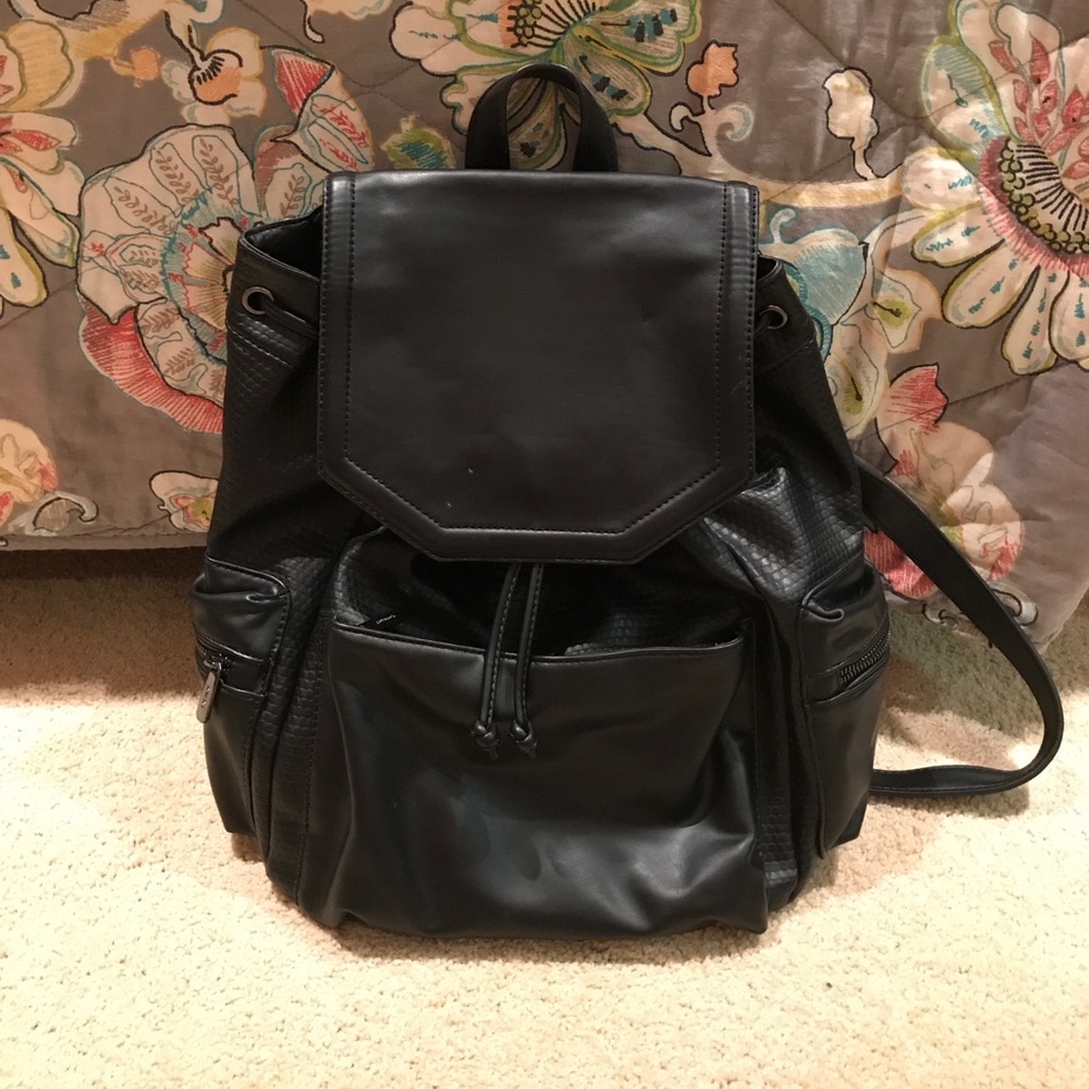 Black Leather Topshop Backpack