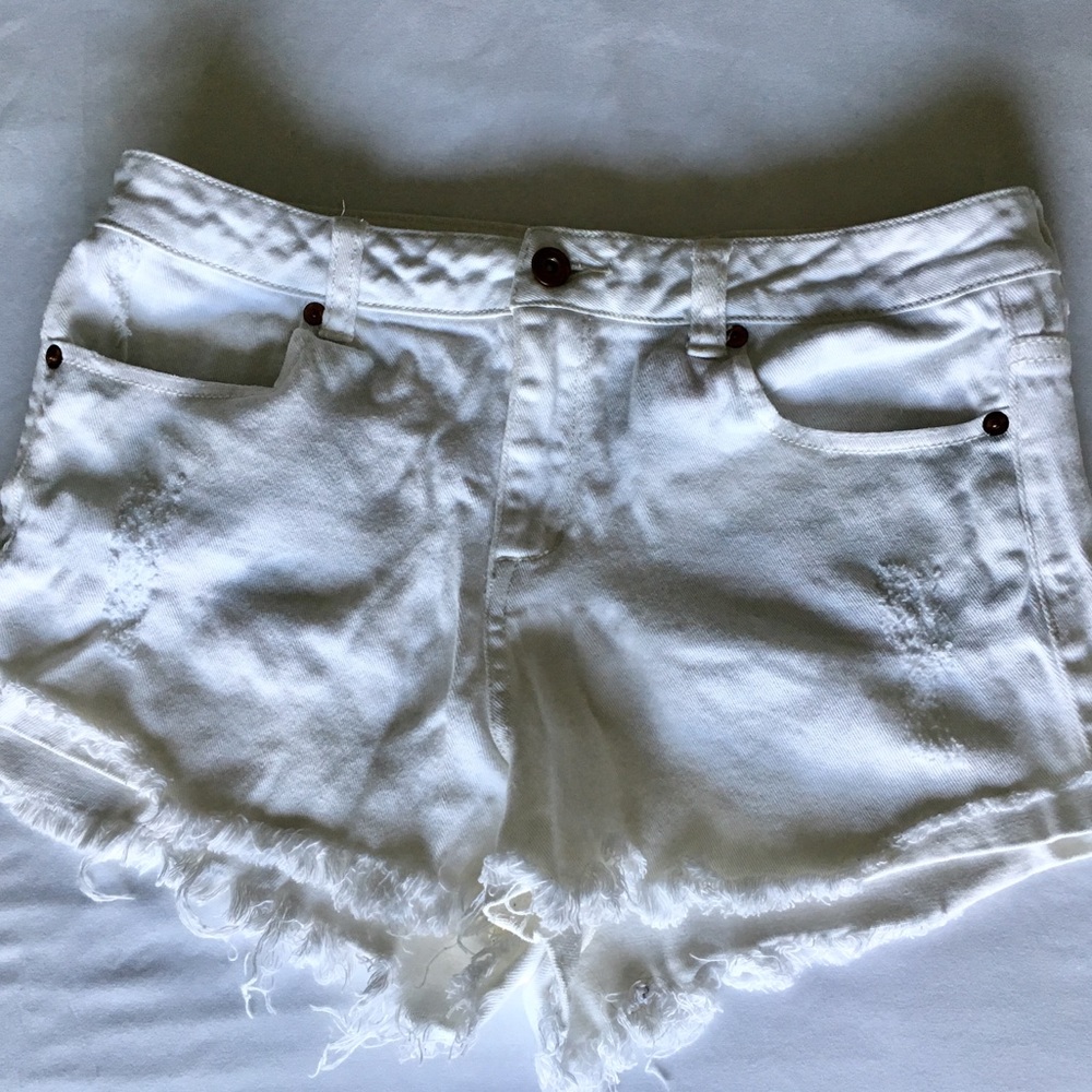 White Ripped Denim Shorts