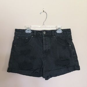 F21 Black High Waisted Denim Distressed Shorts