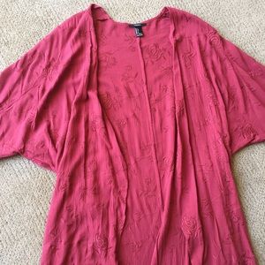 Rust Red Floral Embroidered Kimono