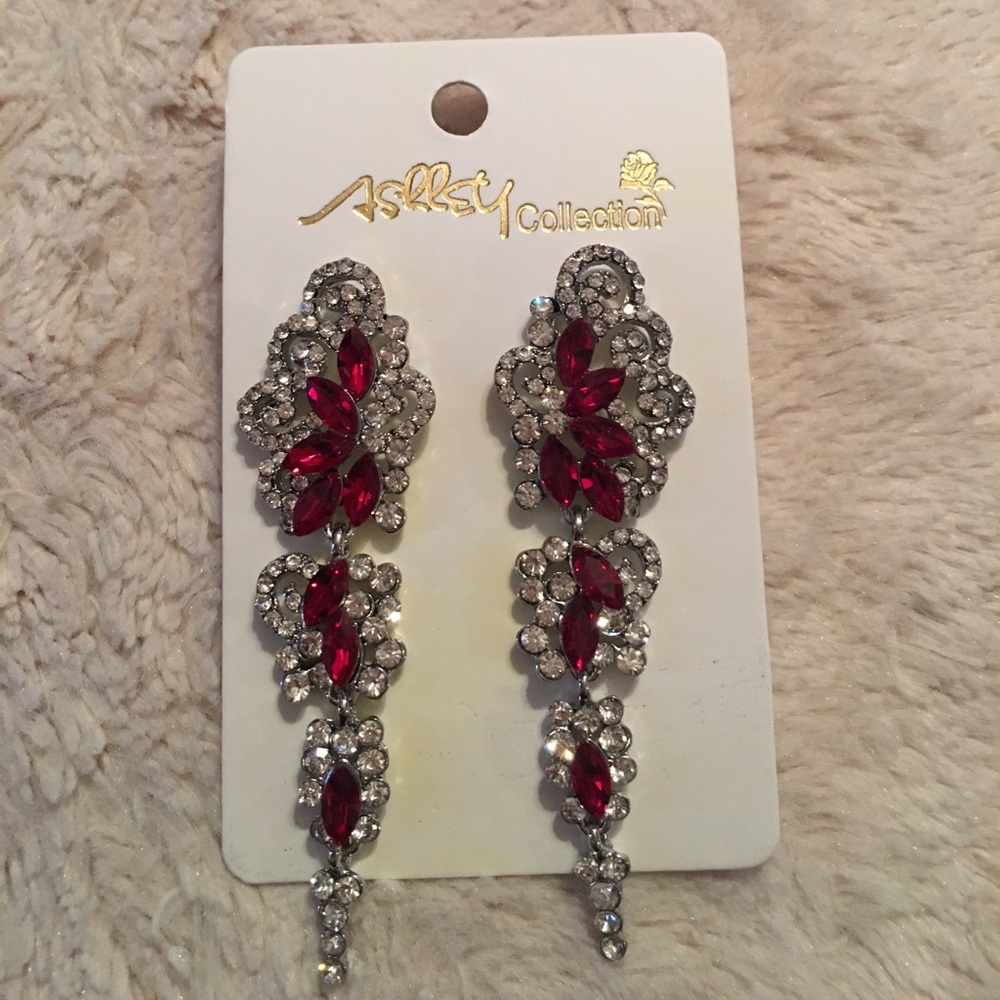 Elegant red & silver earrings