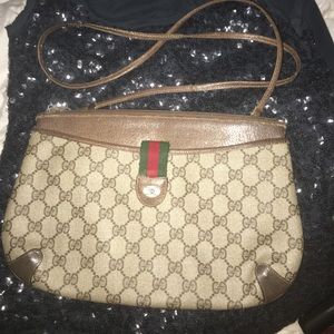 VINTAGE GUCCI BROWN MONOGRAM CLUTCH/CROSS BODY BAG