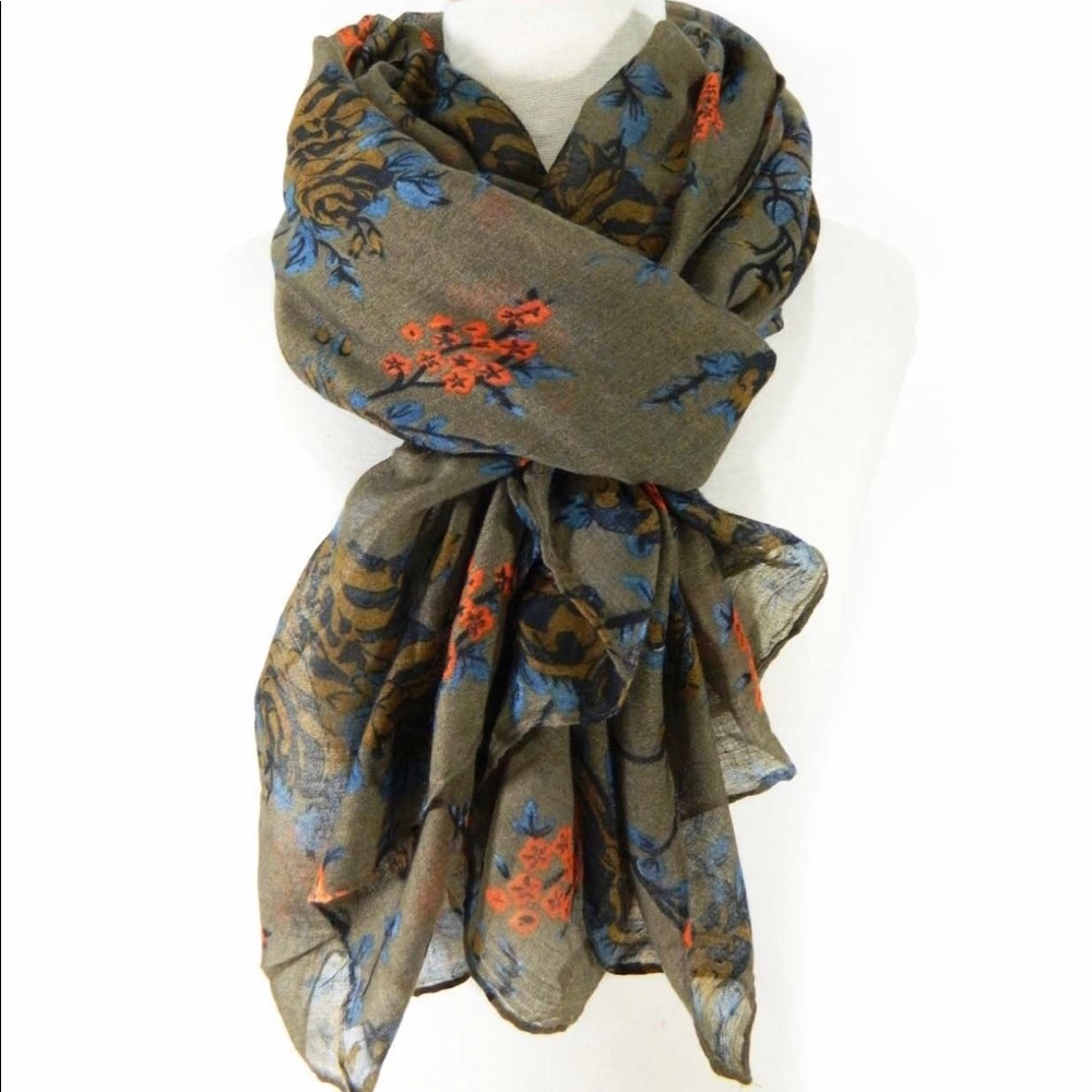 Brand New Oversized Multi Color Brown Floral Scarf - Picture 3 of 4