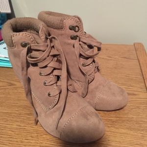 Charlotte Russe taupe suede heel booties