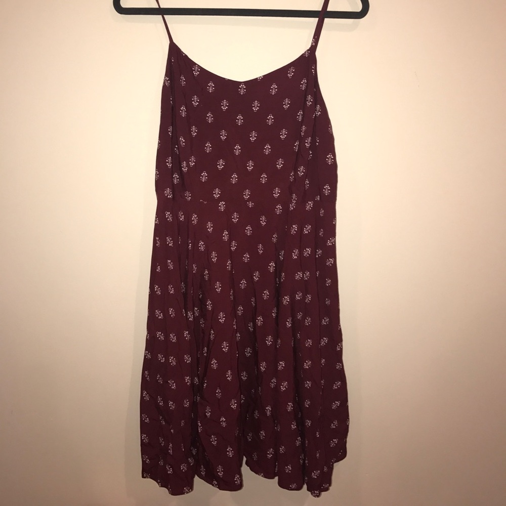 Maroon fit and flare cami dress w/ white design