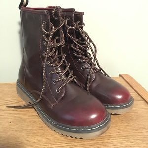 Forever, thick wine colored ankle boots