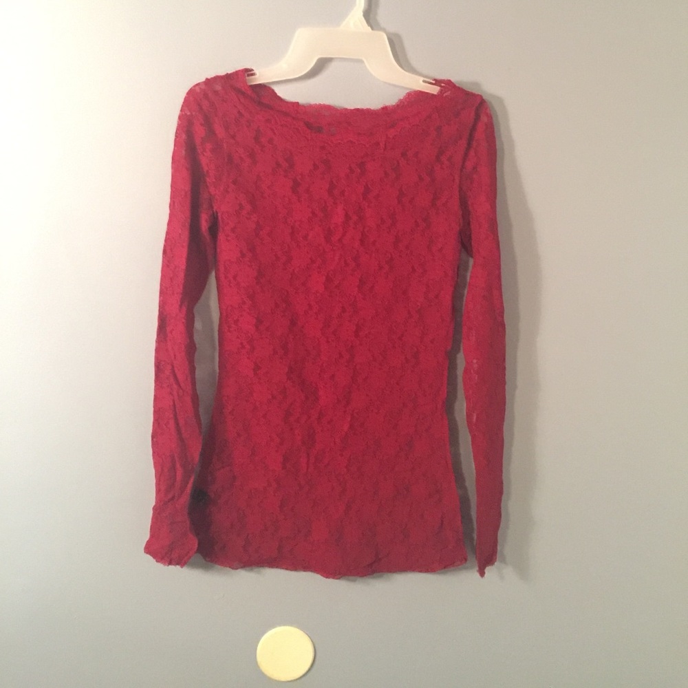Long Sleeve Burgundy Lace Top