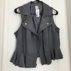 Gray Suede Vest with Ruffles