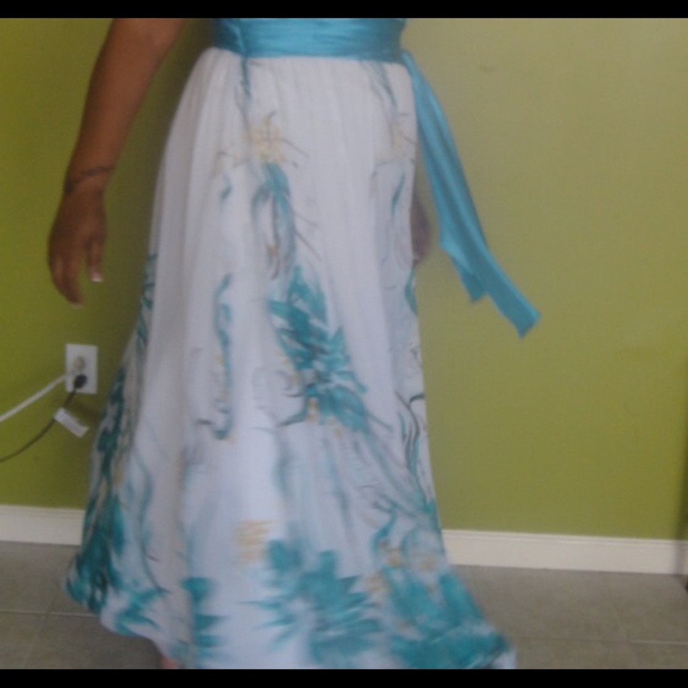 New Turquoise and white formal long dress