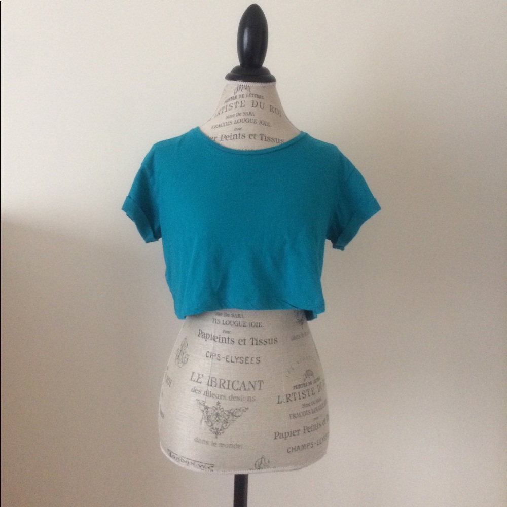 Teal Short Sleeve Crop Top Size M