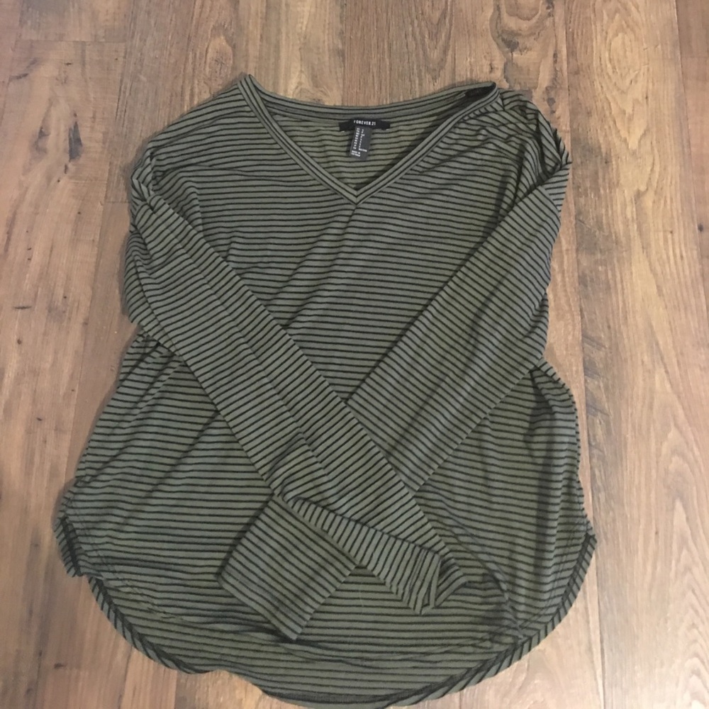Army green striped v-neck