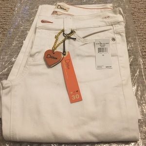 White jeans. Mid rise flare.