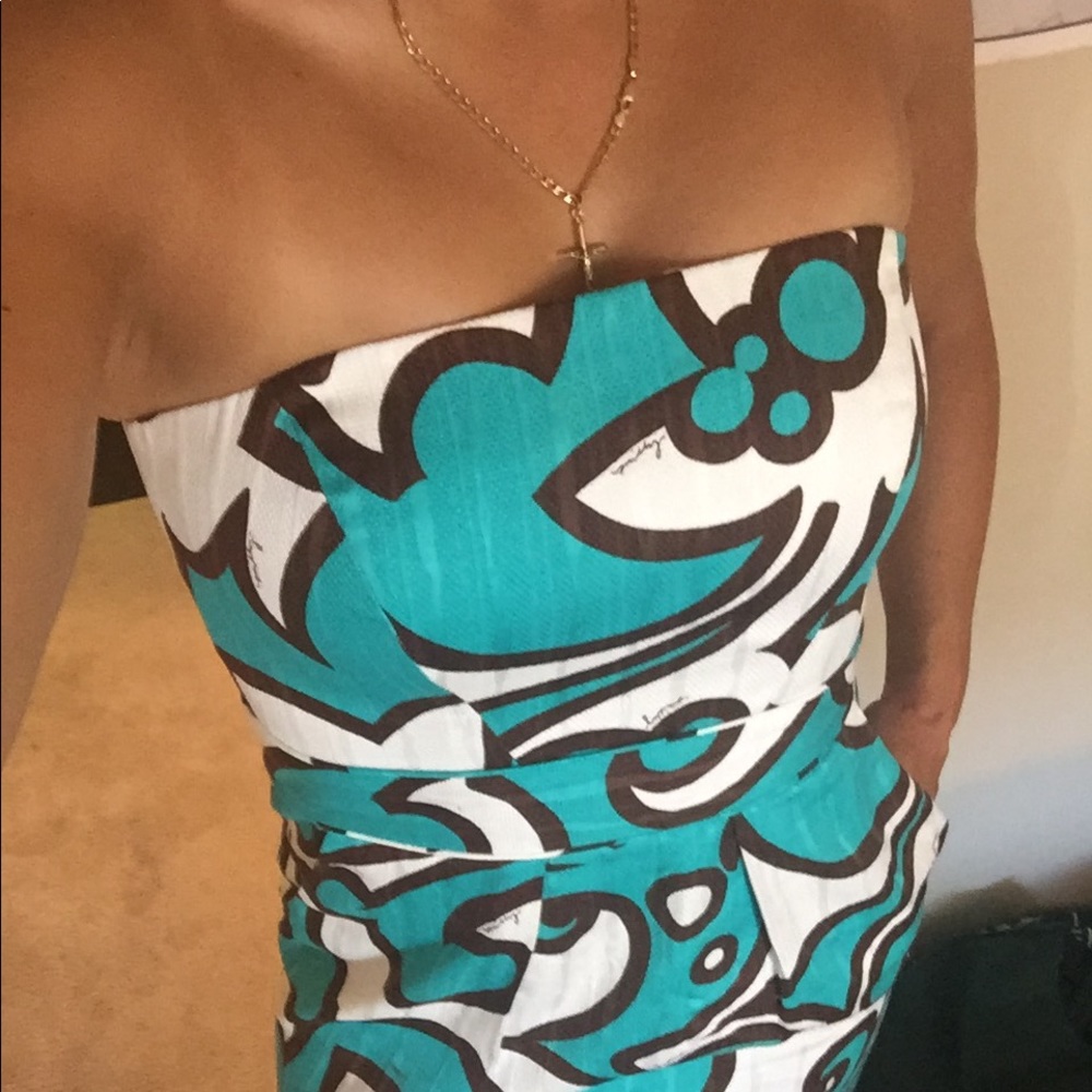 SOLD. Milly Dress Turquoise & brown pattern