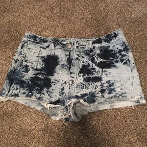 Bleach Tie Die High Waisted Denim Shorts