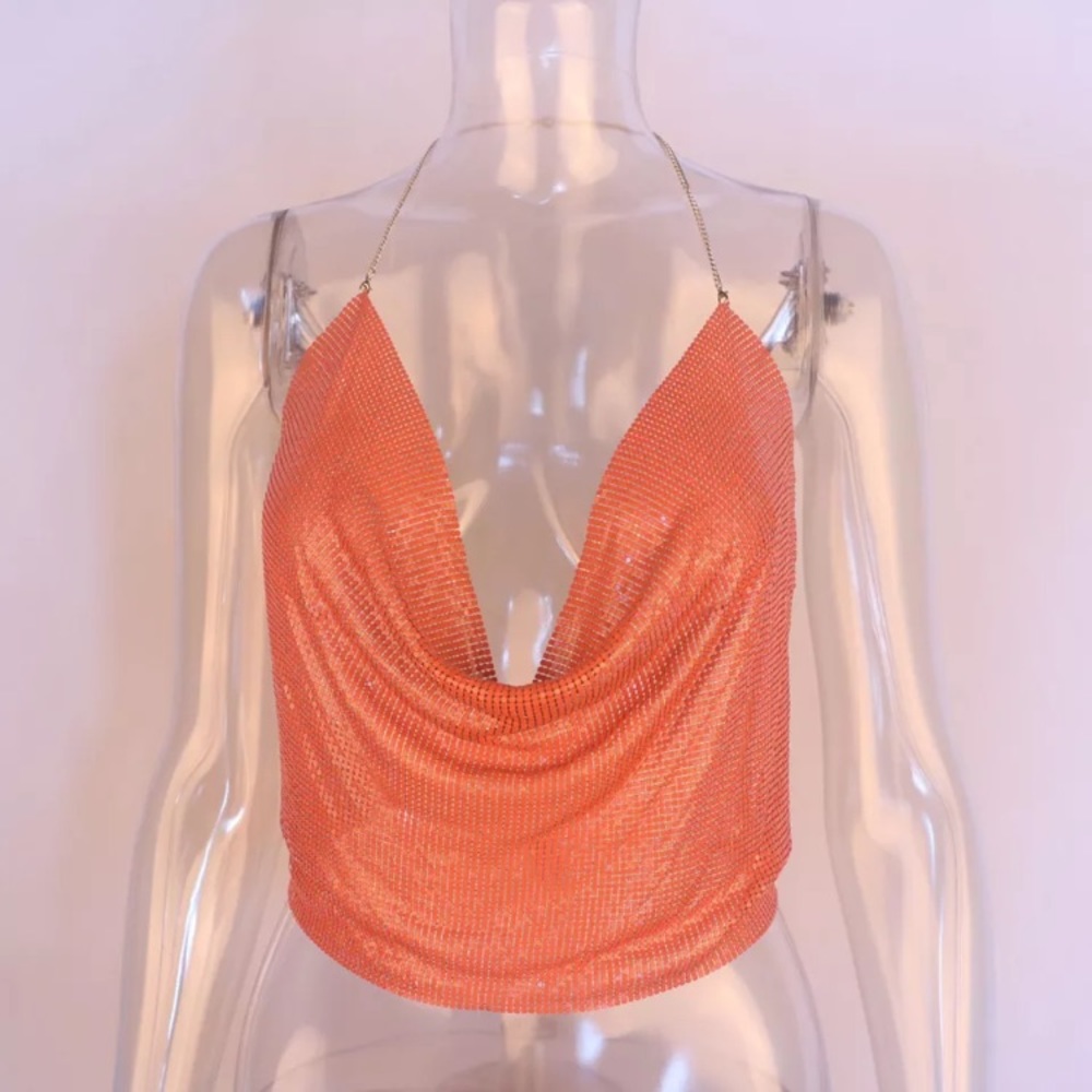 NWT Sexy festival chain metal mesh disco drape top