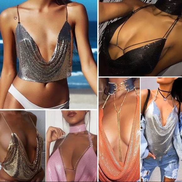 NWT Sexy festival chain metal mesh disco drape top - Picture 5 of 5