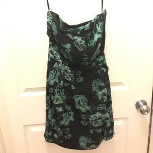 Green and black flowered cocktail dress