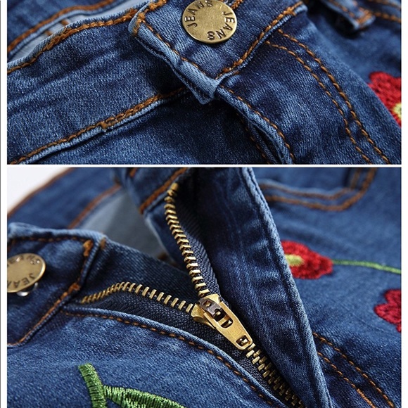High Waisted Floral Embroidered Skinny Jeans - Picture 2 of 4