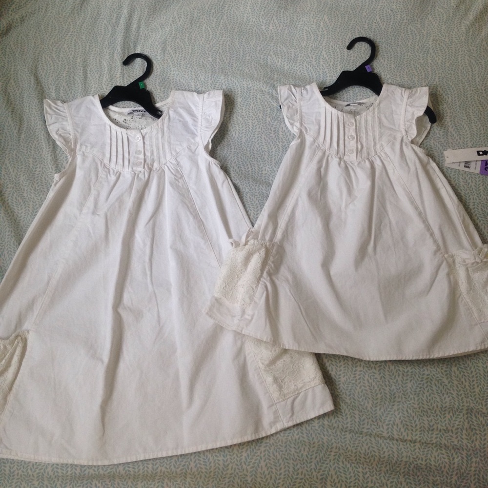 7T and 3T matching DKNY white dresses