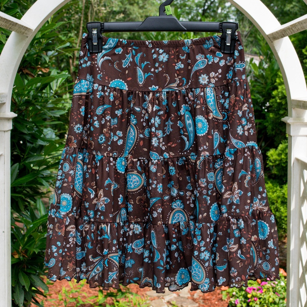 3/$20 Girls Brown skirt with Blue Print