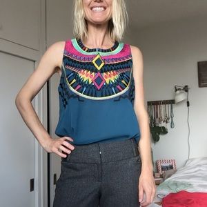 Patterned bright colored blouse